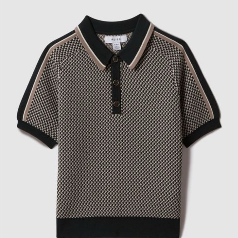 REISS GEOMETRIC DESIGN KNITTED POLO SHIRT